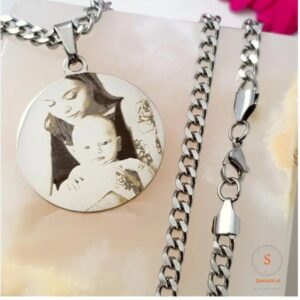 Bedel met foto gravure zilverkleurig mm met ketting