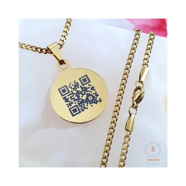 Bedel QR code gravure goudkleurig met ketting