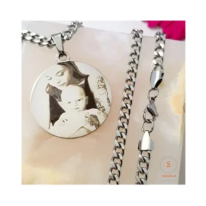 Bedel met foto gravure zilverkleurig mm met ketting