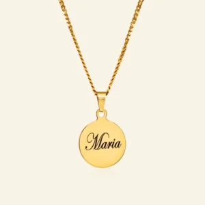 Bedel met naam gravure goudkleurig met ketting