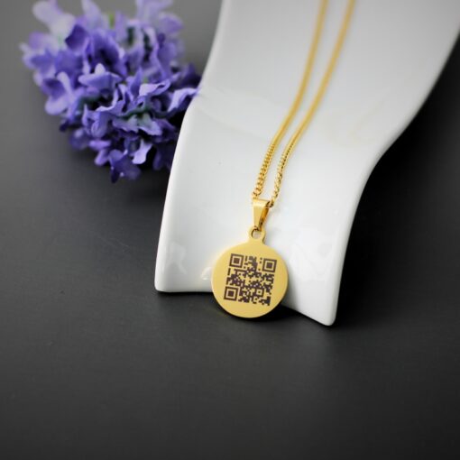 Bedel QR code gravure goudkleurig met ketting
