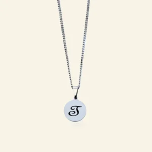 Bedel initial gravure zilverkleurig met ketting