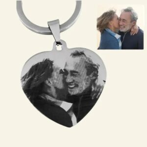 Gegraveerde sleutelhanger met foto en tekst zilverkleurig